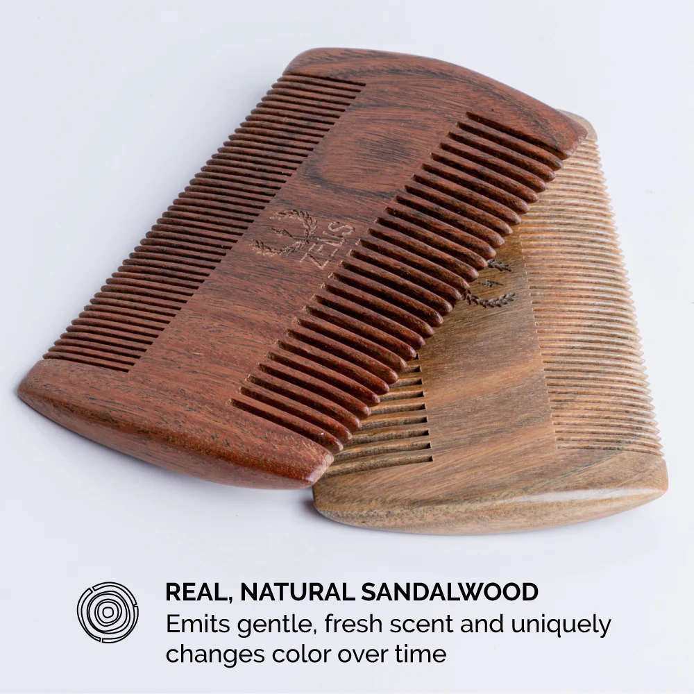 Double-Sided Beard Comb + Sheath, Sandalwood - Image 5